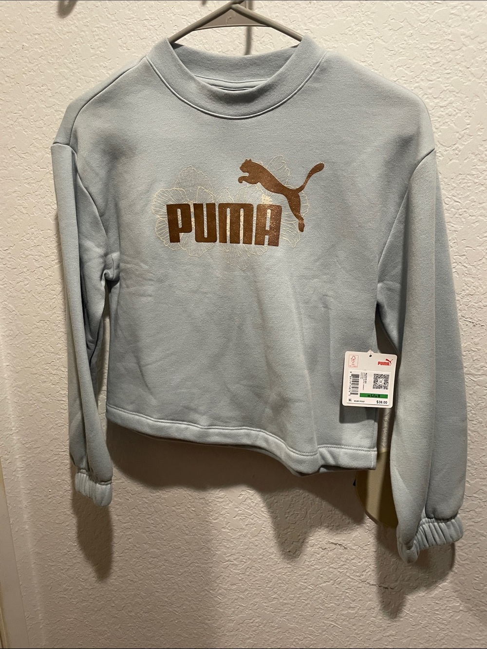 Puma Light Blue Crewneck Sweatshirt with Gold Logo